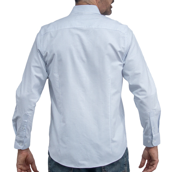 Camisa Rayas Azul Manga Larga 100% Algodón 2605081
