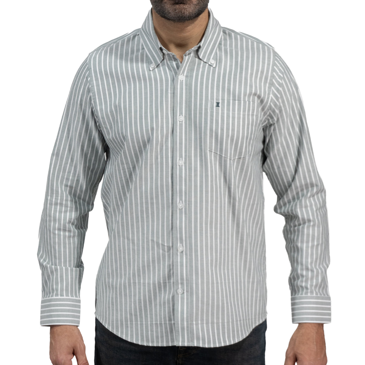 Camisa Rayas Gris Manga Larga 100% Algodón 2605083