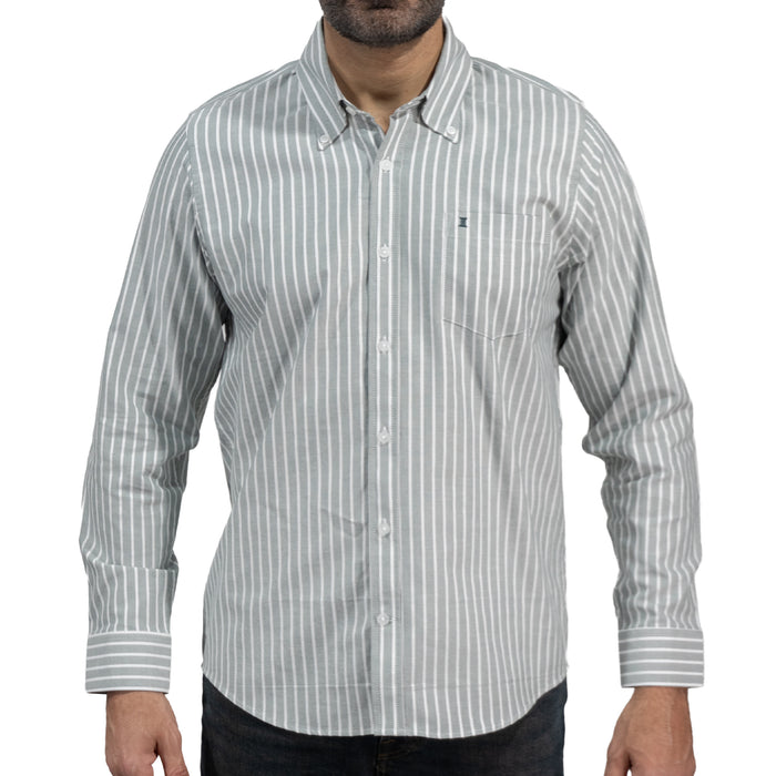 Camisa Rayas Gris Manga Larga 100% Algodón 2605083