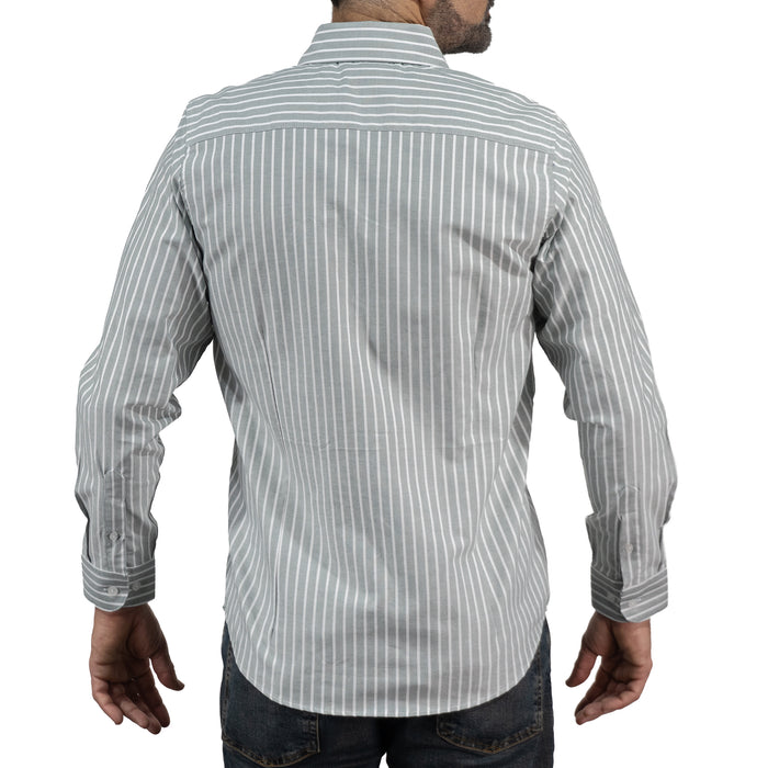 Camisa Rayas Gris Manga Larga 100% Algodón 2605083