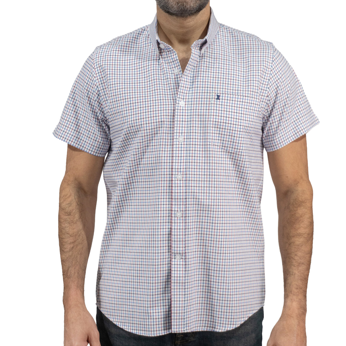 Camisa Cuadros Blanca Manga Corta 100% Algodón 2605085