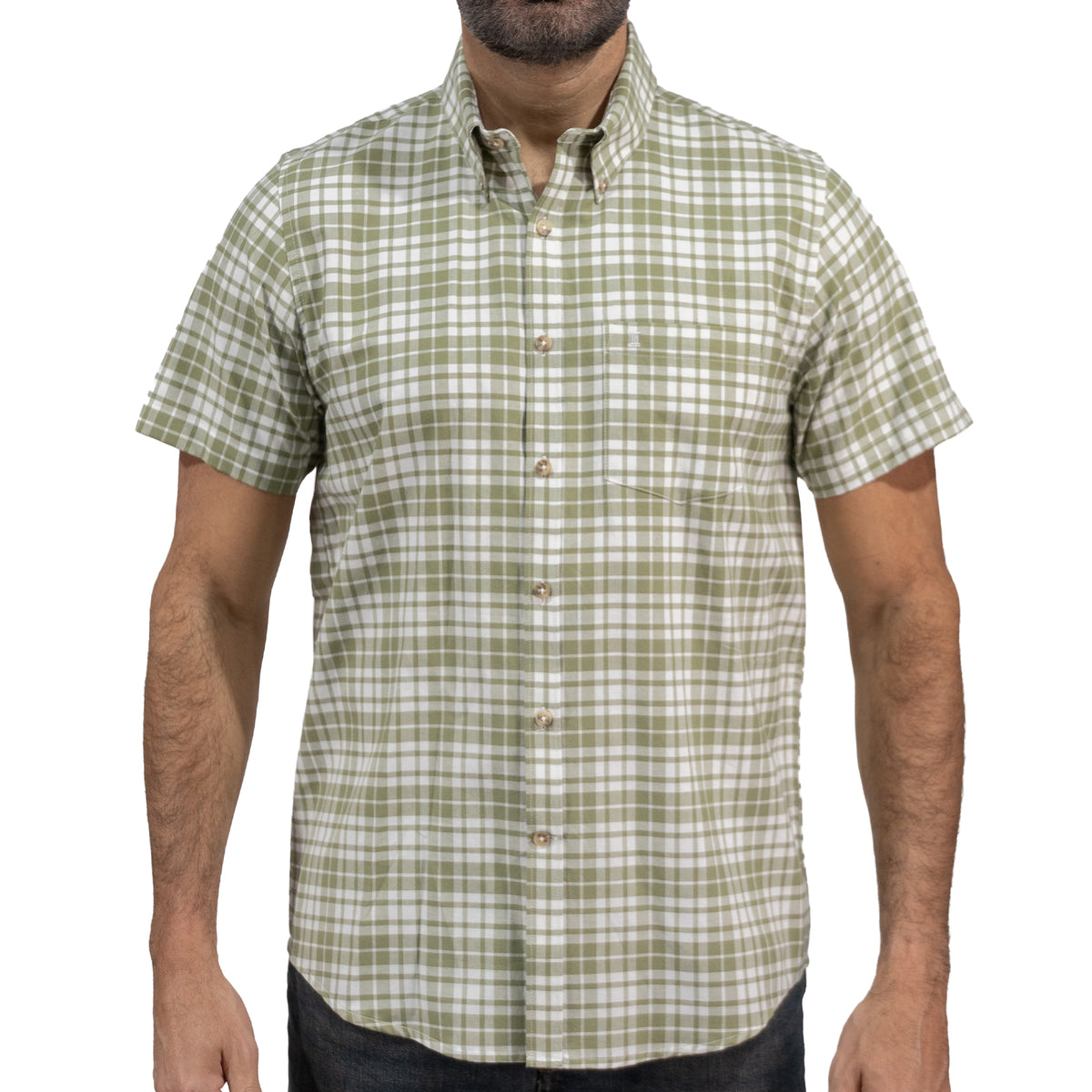 Camisa Cuadros Verde Manga Corta 100% Algodón 2605088
