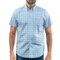 Camisa Cuadros Azul Manga Corta 100% Algodón 2605089