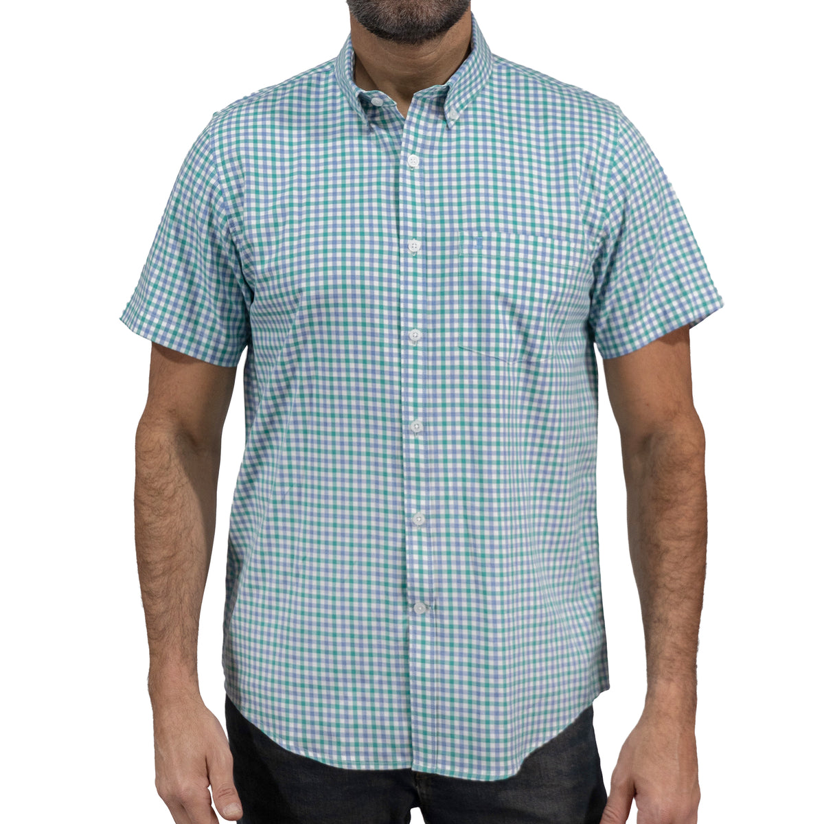 Camisa Cuadros Aqua Manga Corta 100% Algodón 2605095