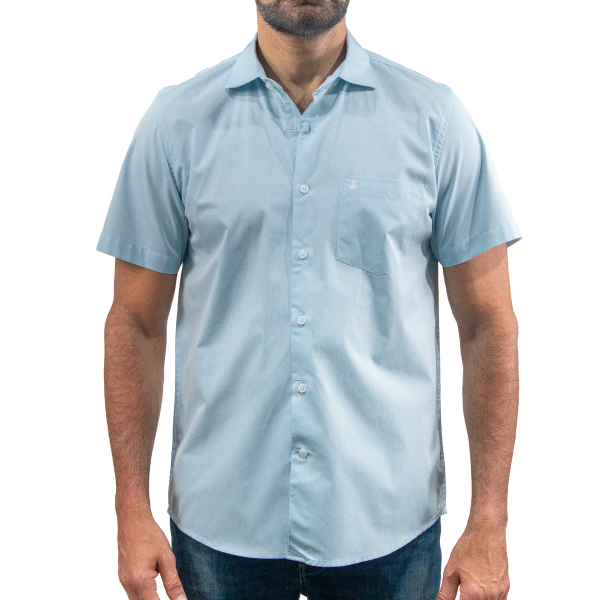 Camisa Azul Lisa Manga Corta 100% Algodón 2605097
