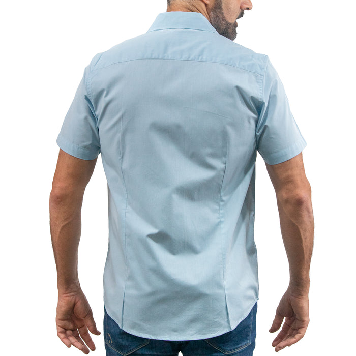 Camisa Azul Lisa Manga Corta 100% Algodón 2605097