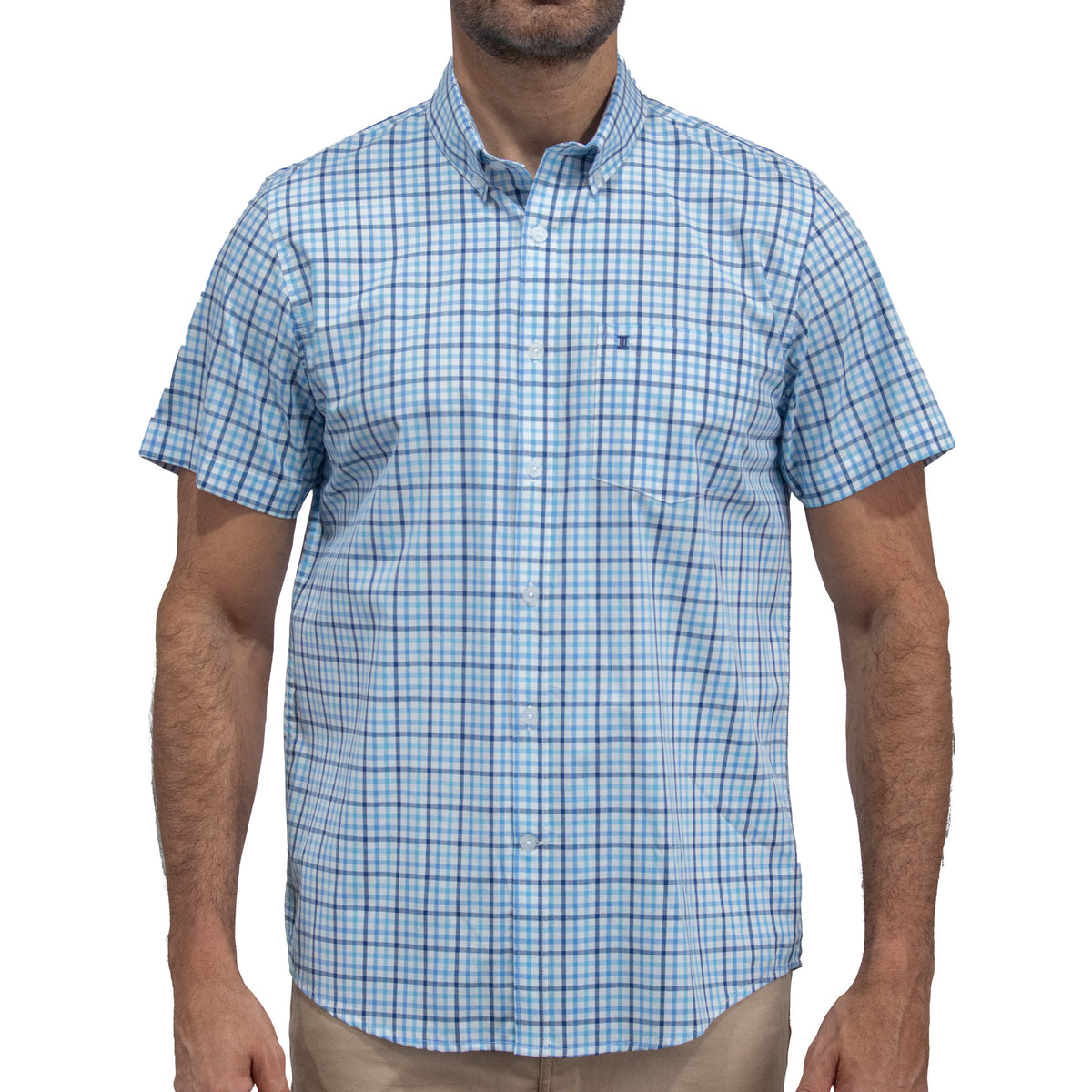 Camisa Cuadros Azul Manga Corta 100% Algodón 2605098