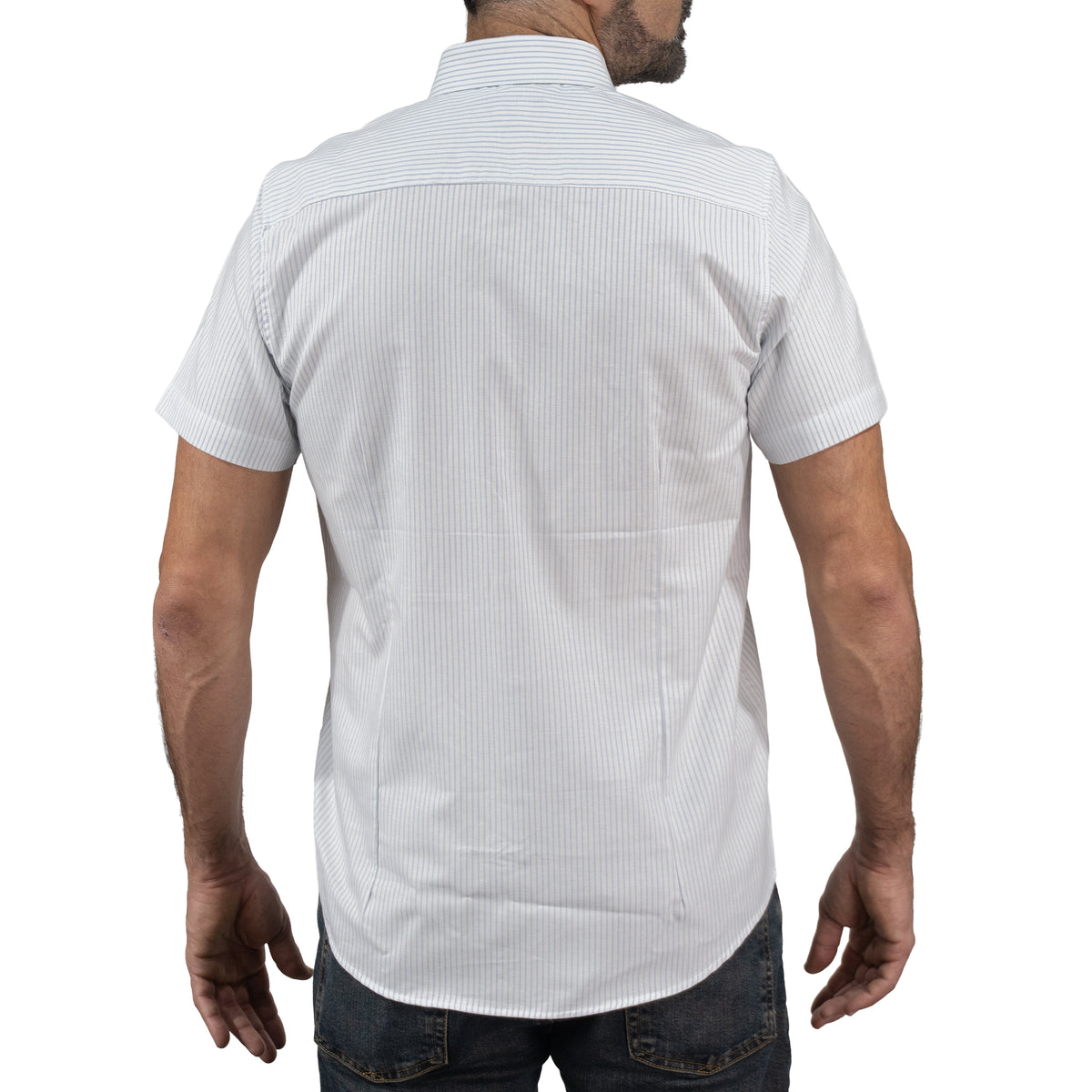 Camisa Rayas Blanca Manga Corta 100% Algodón 2605099