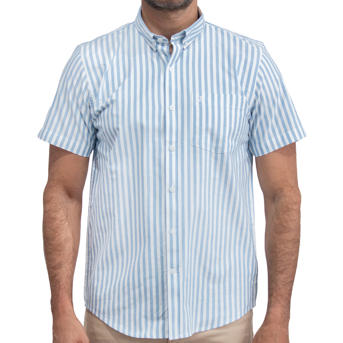 Camisa Rayas Azul Manga Corta 100% Algodón 2605102