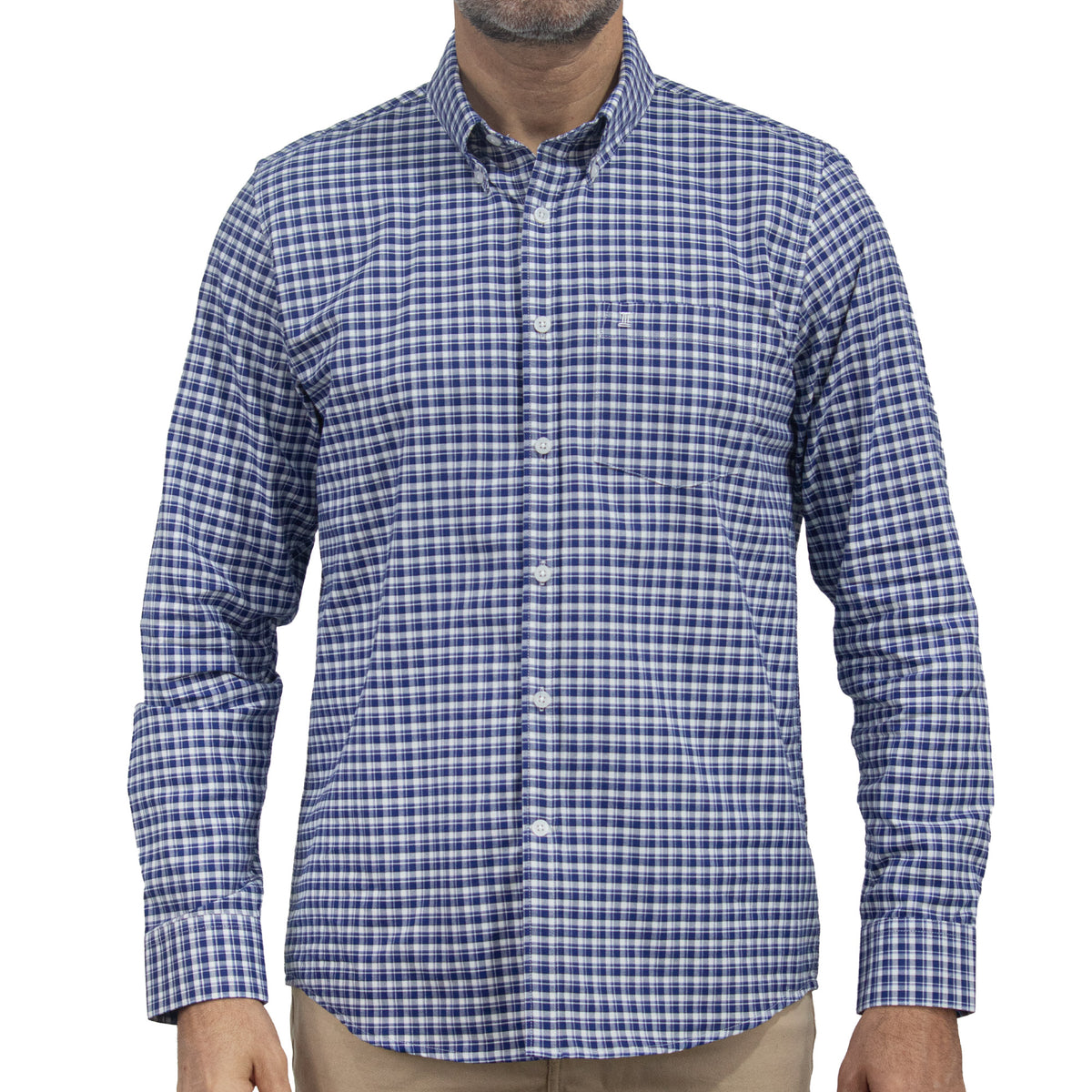 Camisa Cuadros Azul Manga Larga 100% Algodón 2606106
