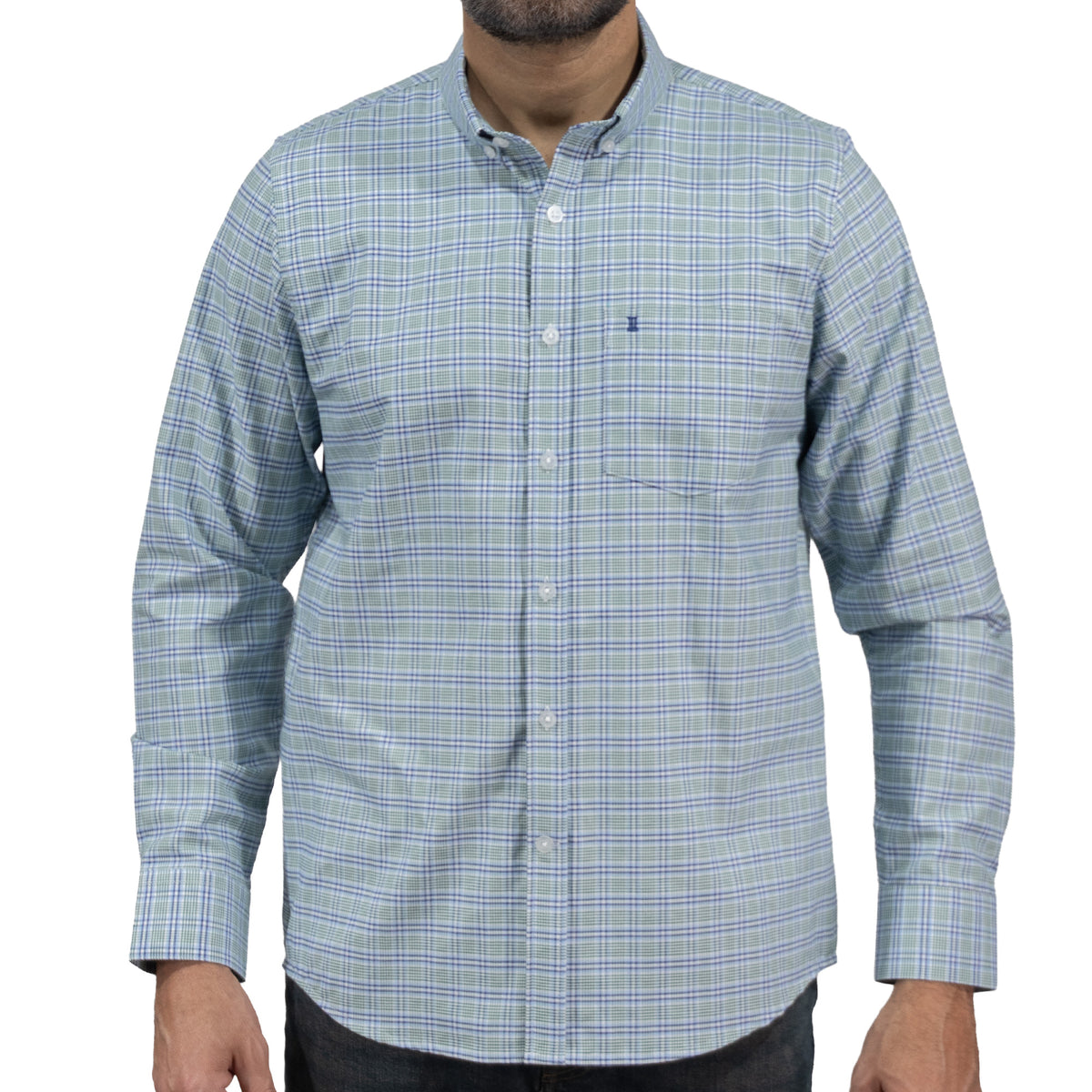 Camisa Cuadros Azul Manga Larga 100% Algodón 2606107