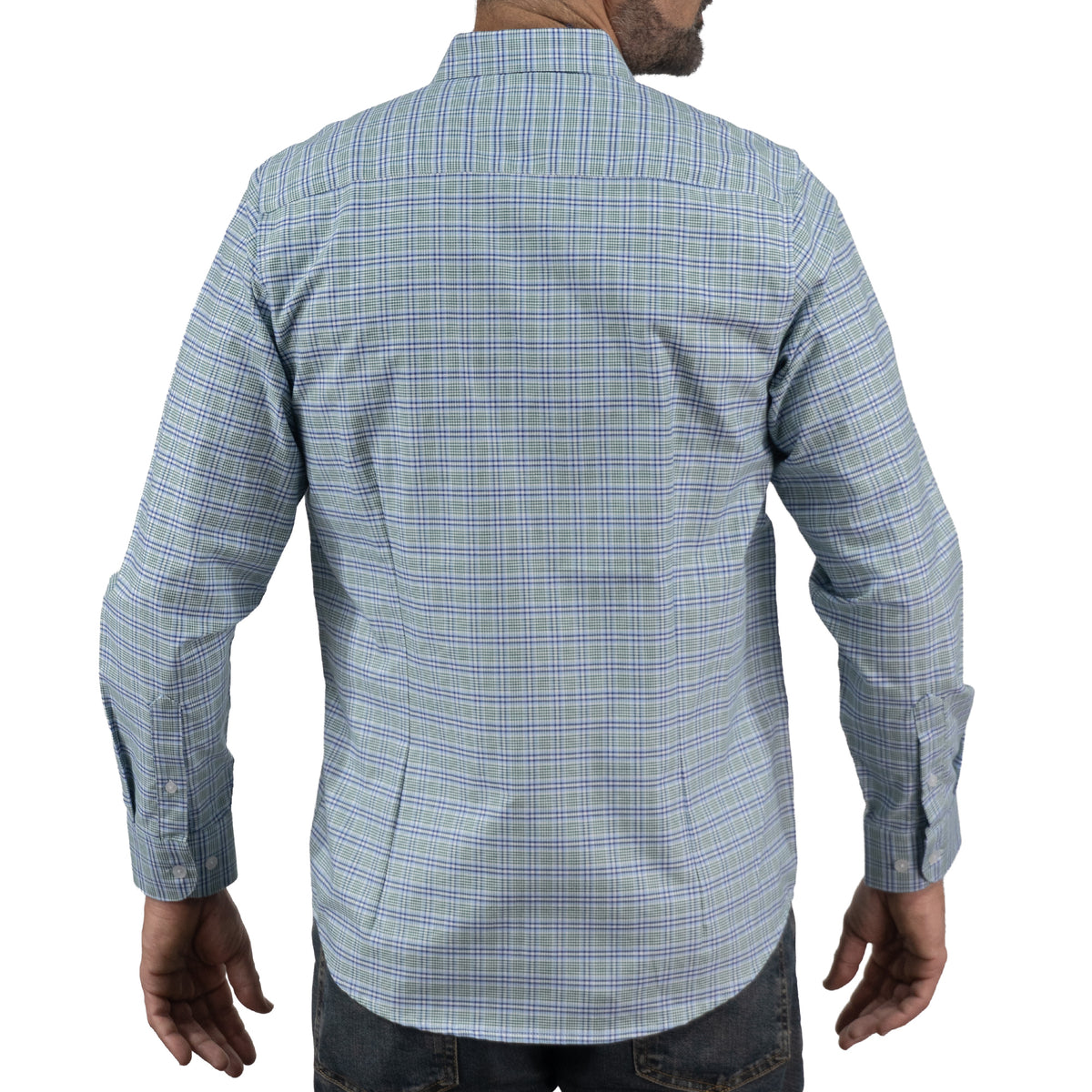 Camisa Cuadros Azul Manga Larga 100% Algodón 2606107