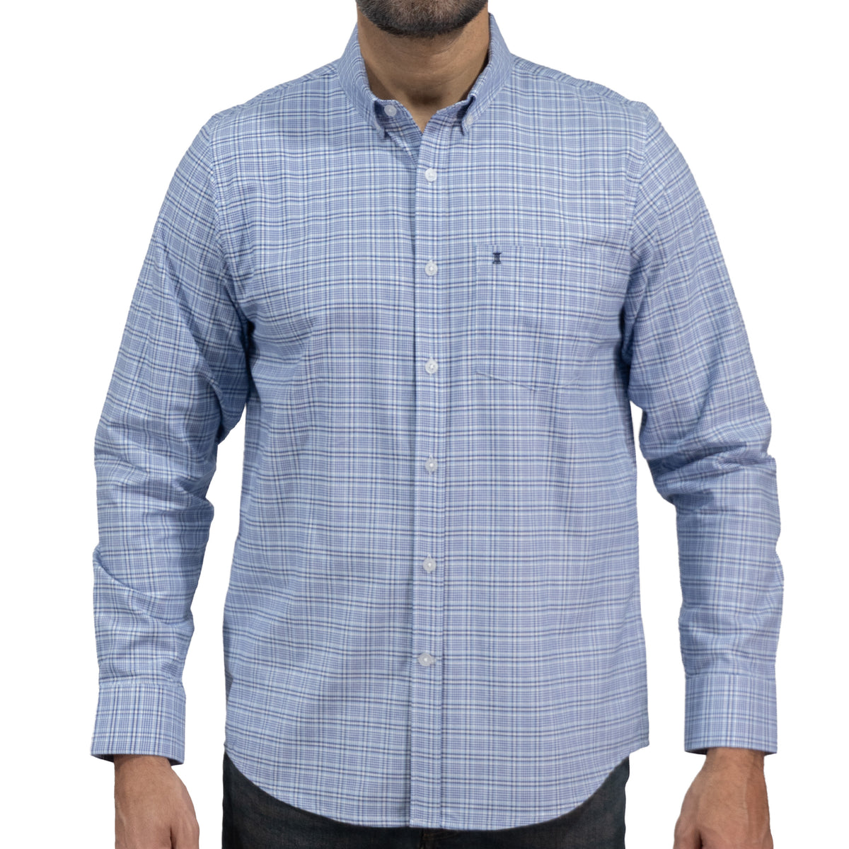 Camisa Cuadros Azul Manga Larga 100% Algodón 2606108