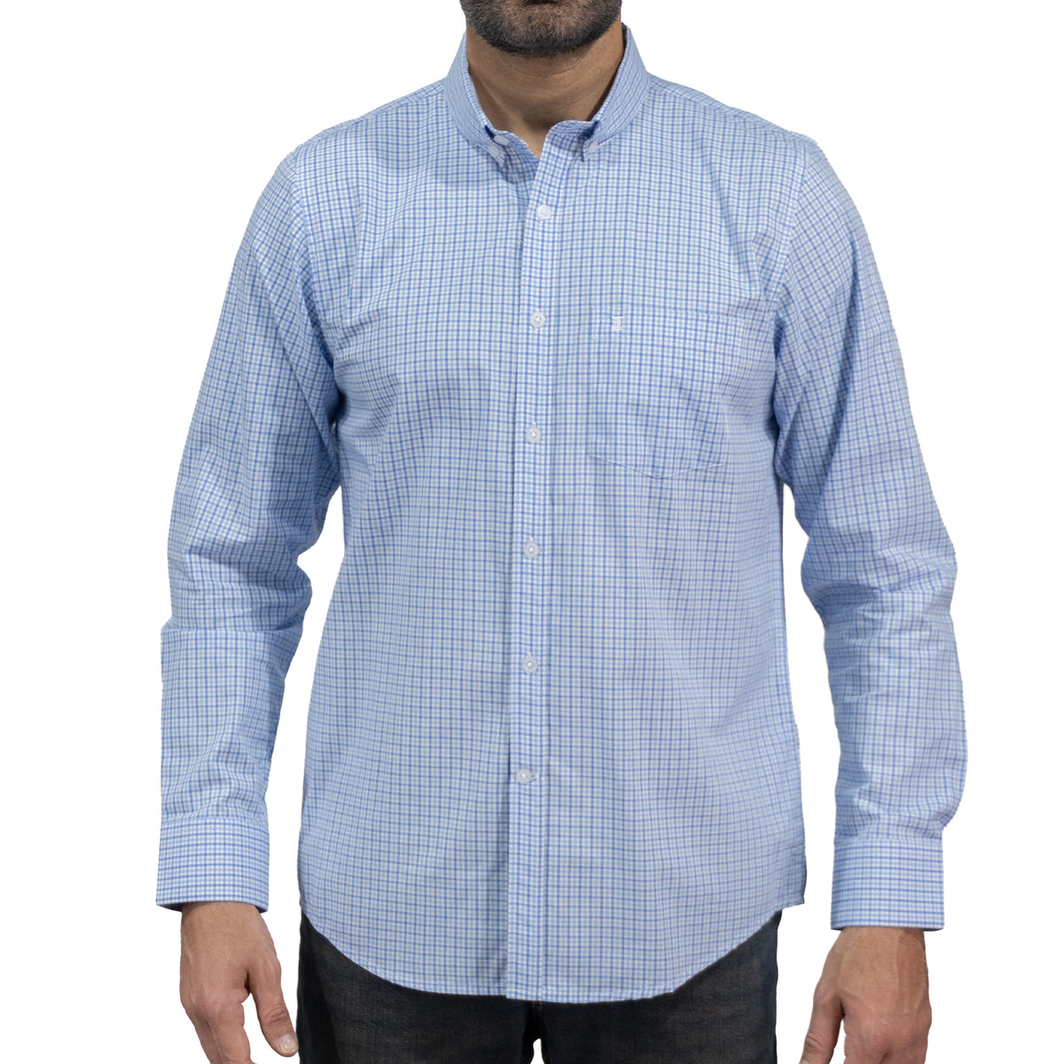 Camisa Cuadros Azul Manga Larga 100% Algodón 2606113