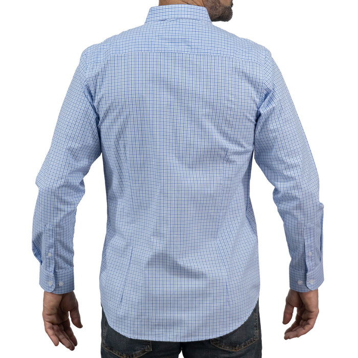 Camisa Cuadros Azul Manga Larga 100% Algodón 2606113