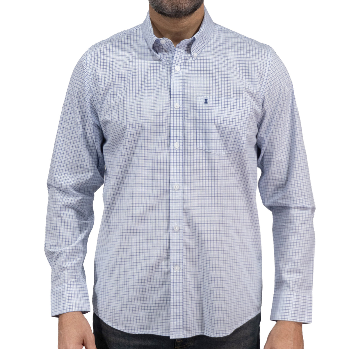 Camisa Cuadros Azul Manga Larga 100% Algodón 2606114