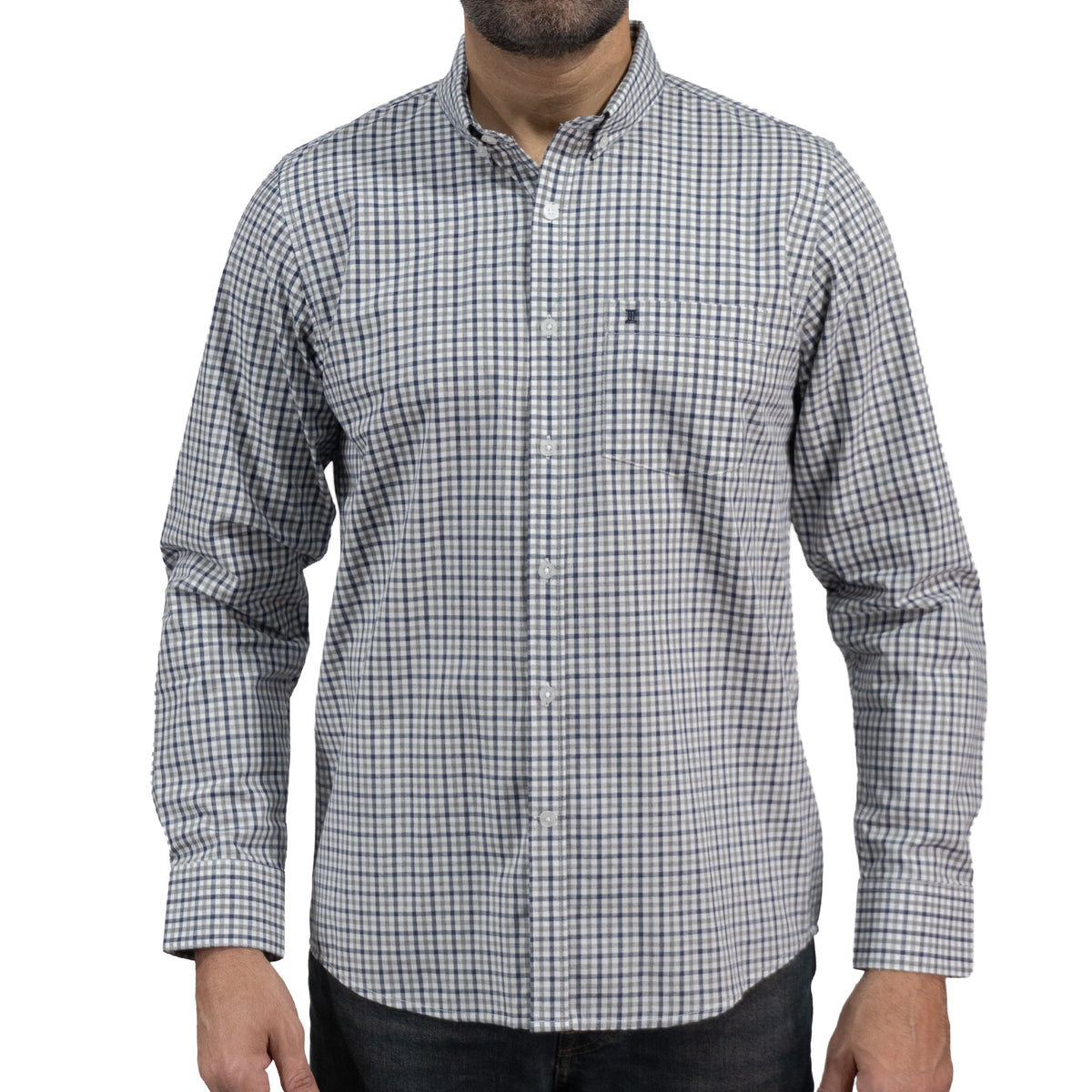 Camisa Cuadros Azul Manga Larga 100% Algodón 2606116