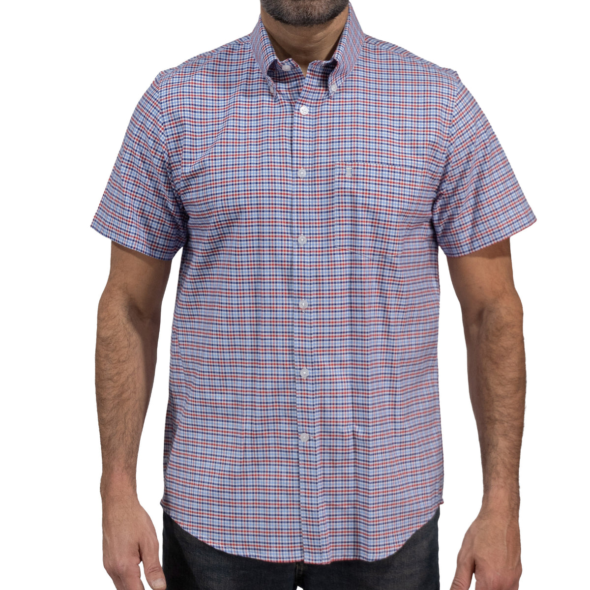 Camisa Cuadros Azul Manga Corta 100% Algodón 2606118