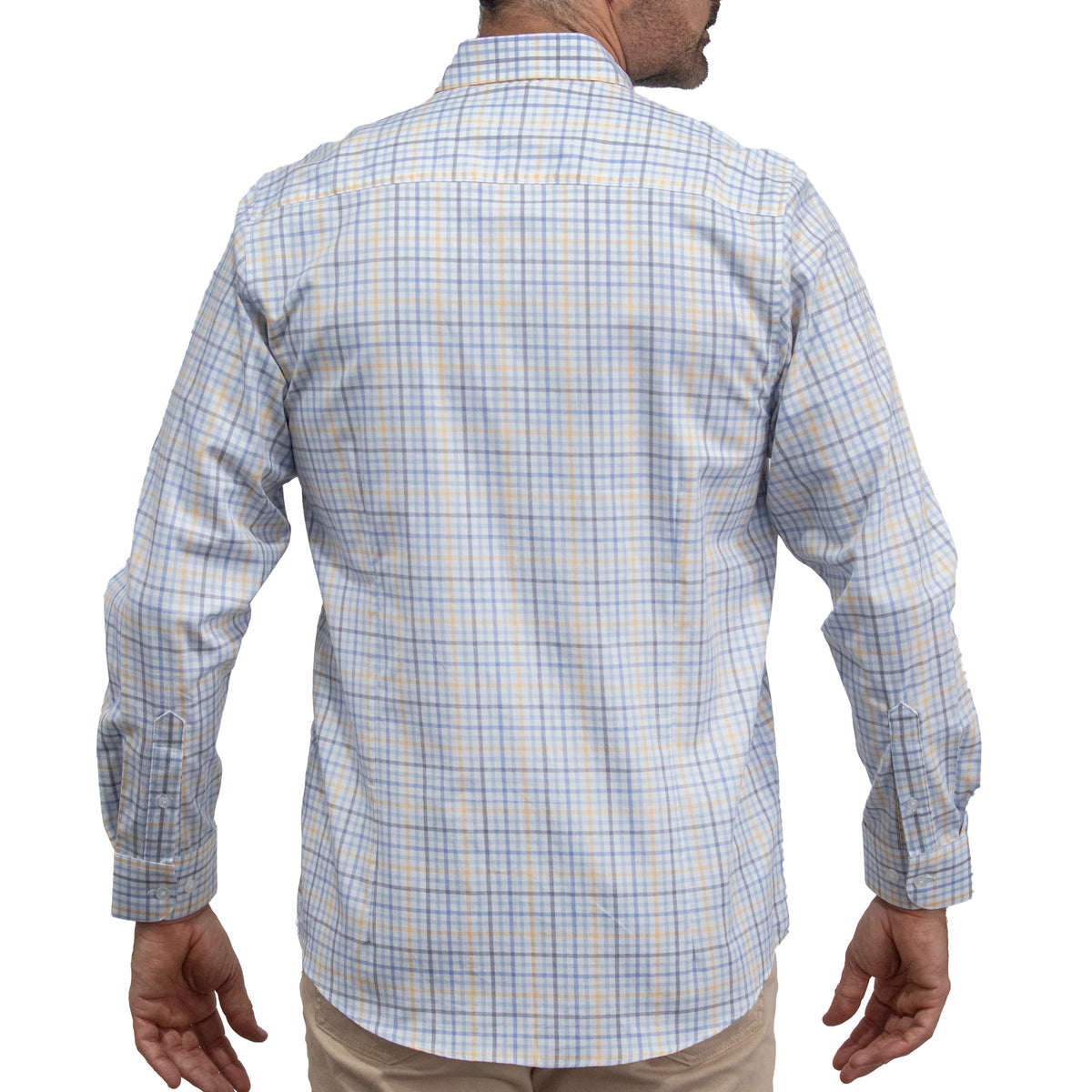 Camisa Cuadros Azul Manga Larga 100% Algodón 2606124