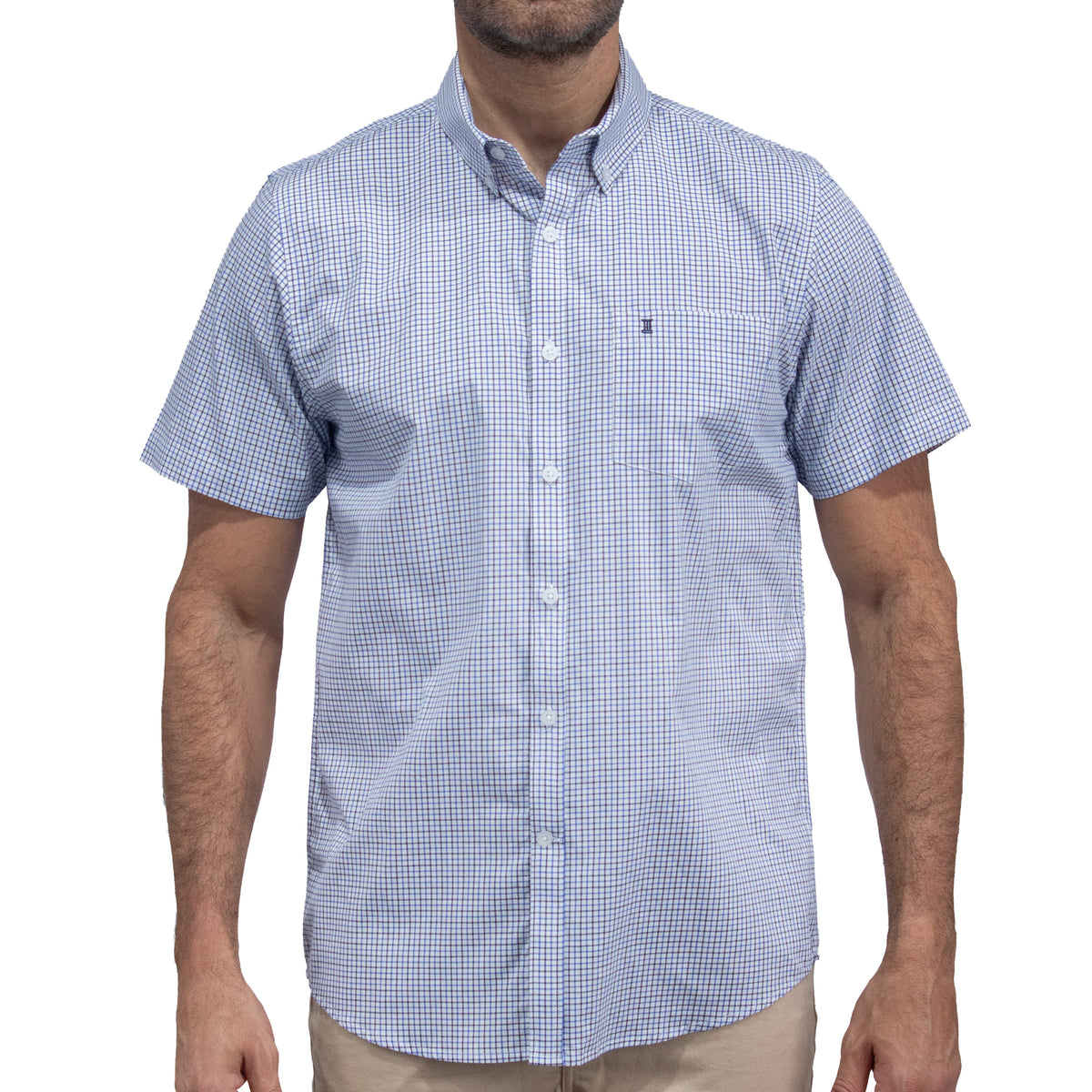 Camisa Cuadros Azul Manga Corta 100% Algodón 2606127