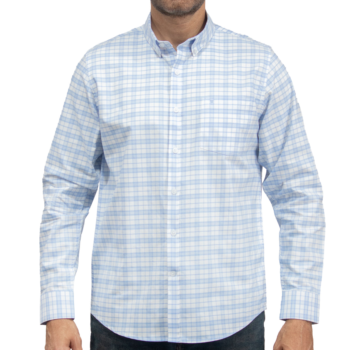 Camisa Cuadros Azul Manga Larga 100% Algodón 2607132