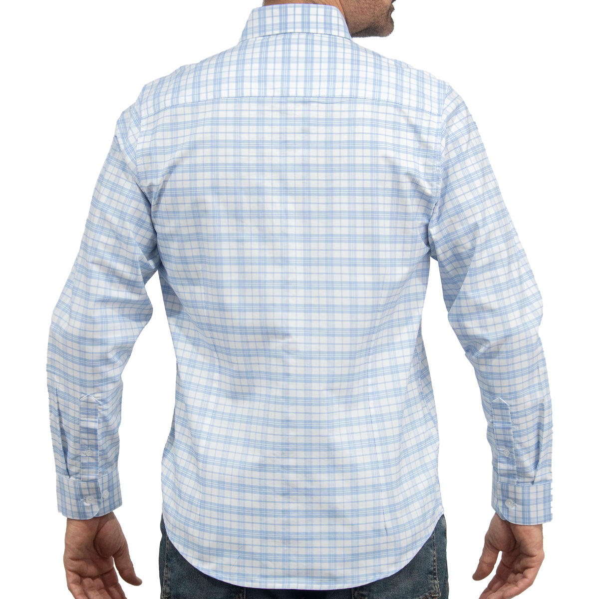 Camisa Cuadros Azul Manga Larga 100% Algodón 2607132