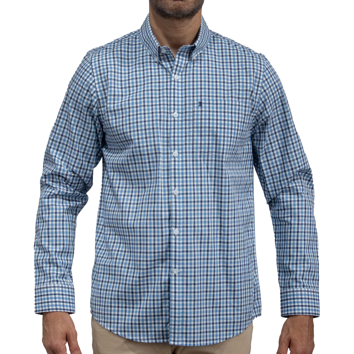 Camisa Cuadros Azul Manga Larga 100% Algodón 2607133