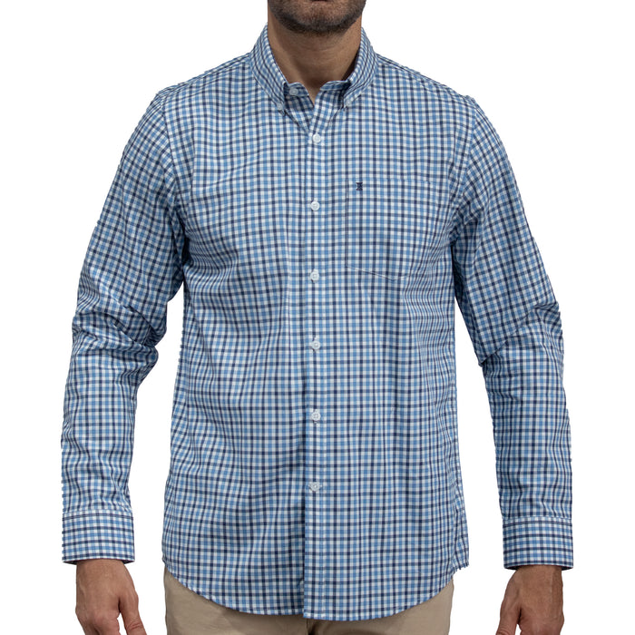 Camisa Cuadros Azul Manga Larga 100% Algodón 2607133