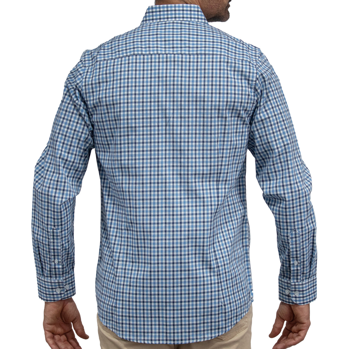 Camisa Cuadros Azul Manga Larga 100% Algodón 2607133
