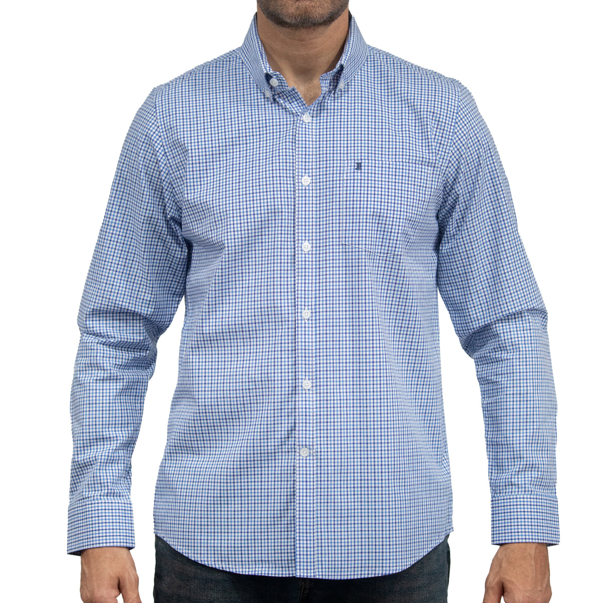 Camisa Cuadros Azul Manga Larga 100% Algodón 2607134