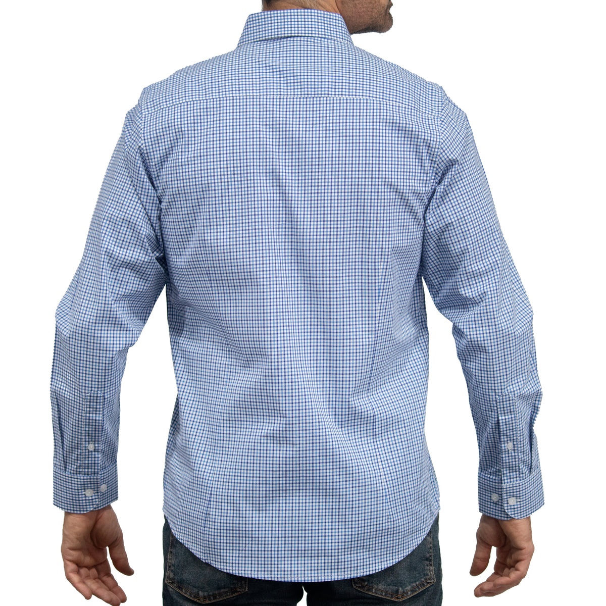 Camisa Cuadros Azul Manga Larga 100% Algodón 2607134