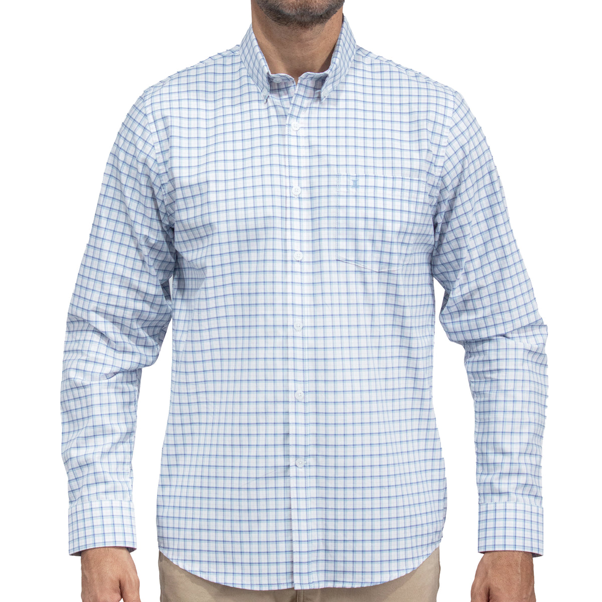 Camisa Cuadros Azul Manga Larga 100% Algodón 2607139