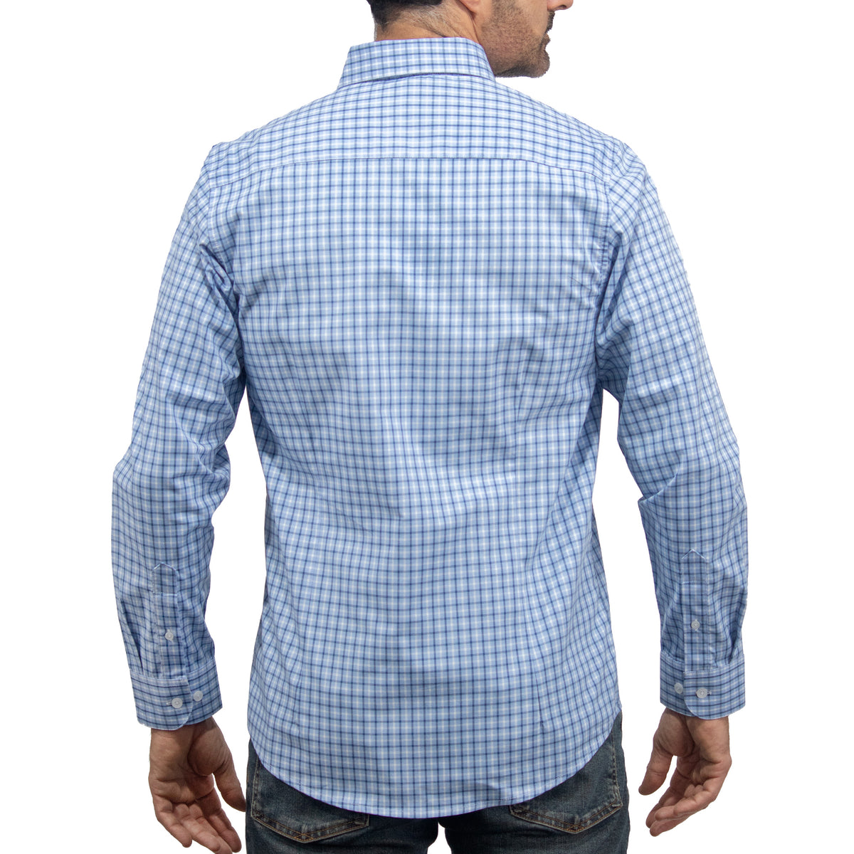 Camisa Cuadros Azul Manga Larga 100% Algodón 2607140