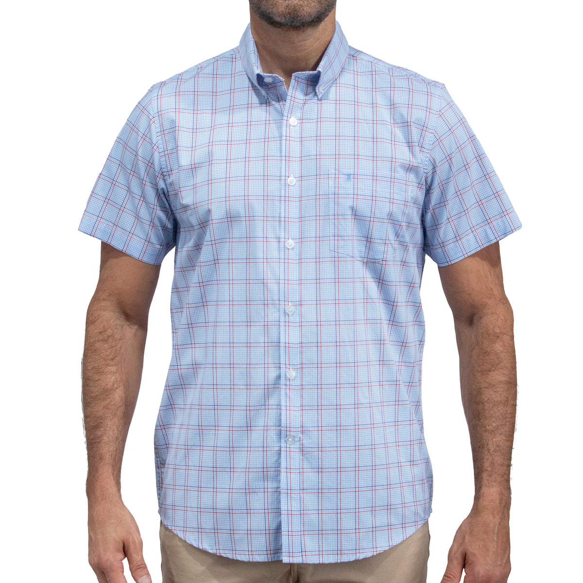 Camisa Cuadros Azul Manga Corta 100% Algodón 2607146