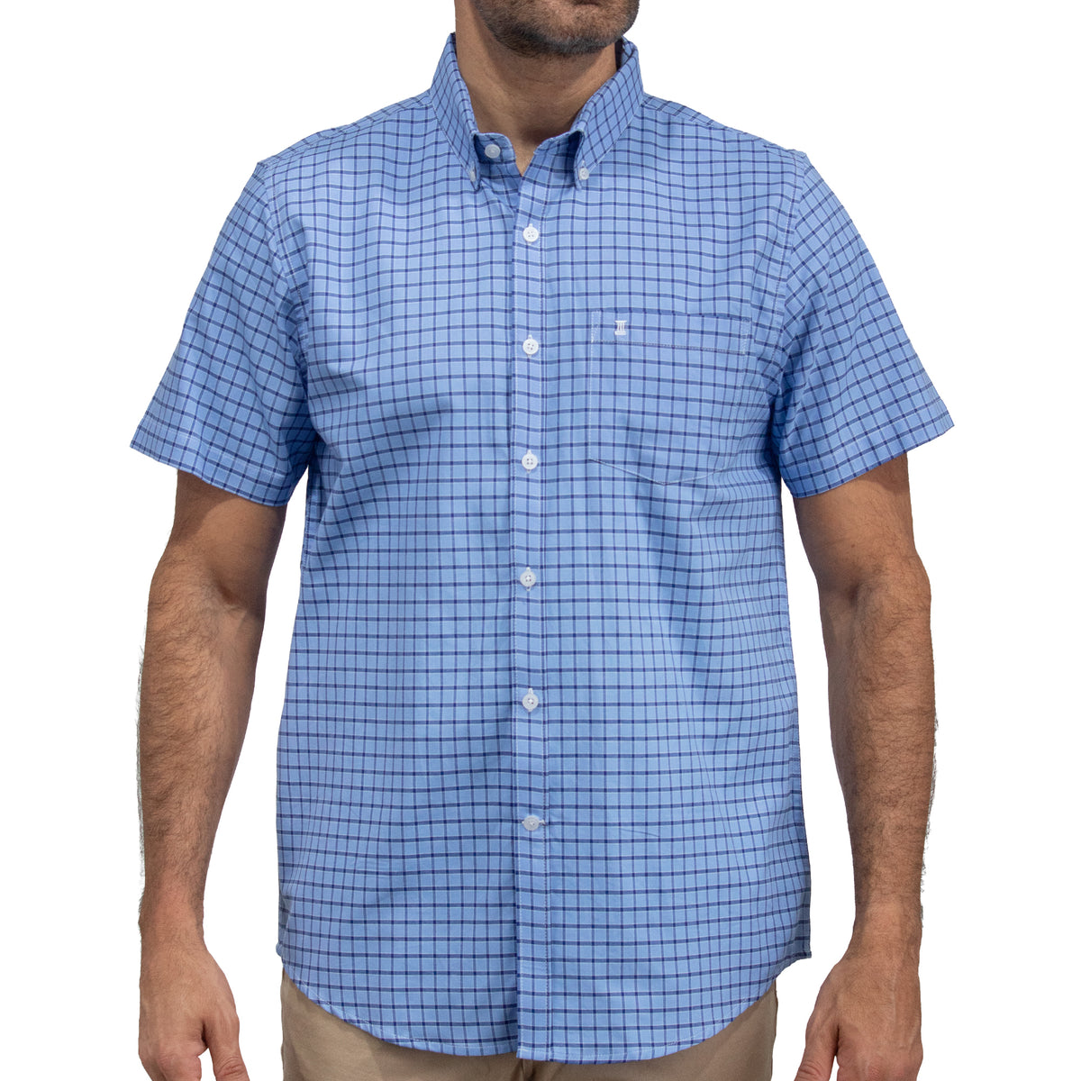 Camisa Cuadros Azul Manga Corta 100% Algodón 2607148