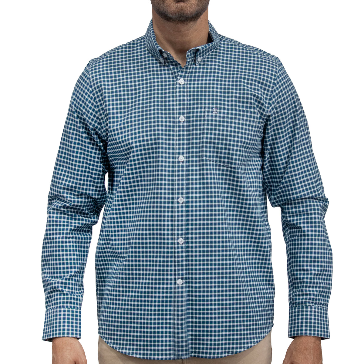 Camisa Cuadros Azul Manga Larga 100% Algodón 2608159