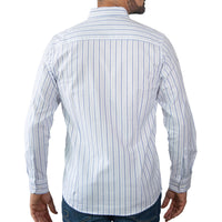 Camisa Rayas Azul Manga Larga 100% Algodón 2608161