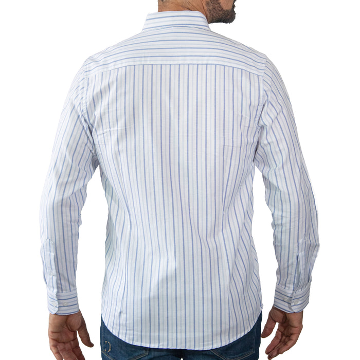 Camisa Rayas Azul Manga Larga 100% Algodón 2608161