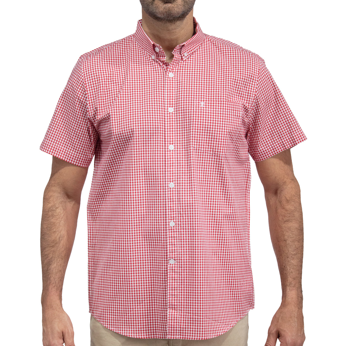 Camisa Cuadros Roja Manga Corta 100% Algodón 2608166