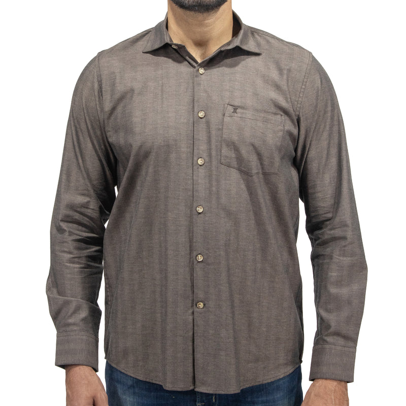Camisa Café Lisa Manga Larga 100% Algodón 2609191