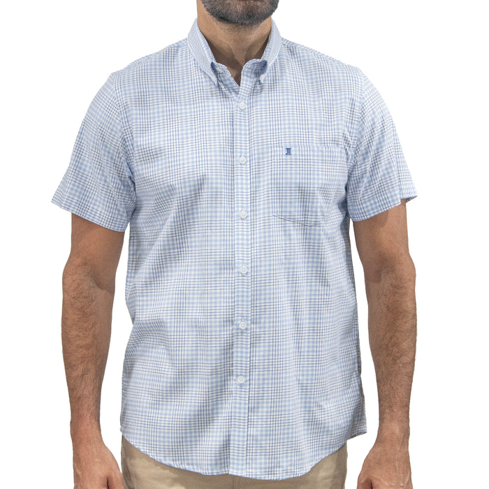 Camisa Cuadros Azul Manga Corta 100% Algodón 2609193