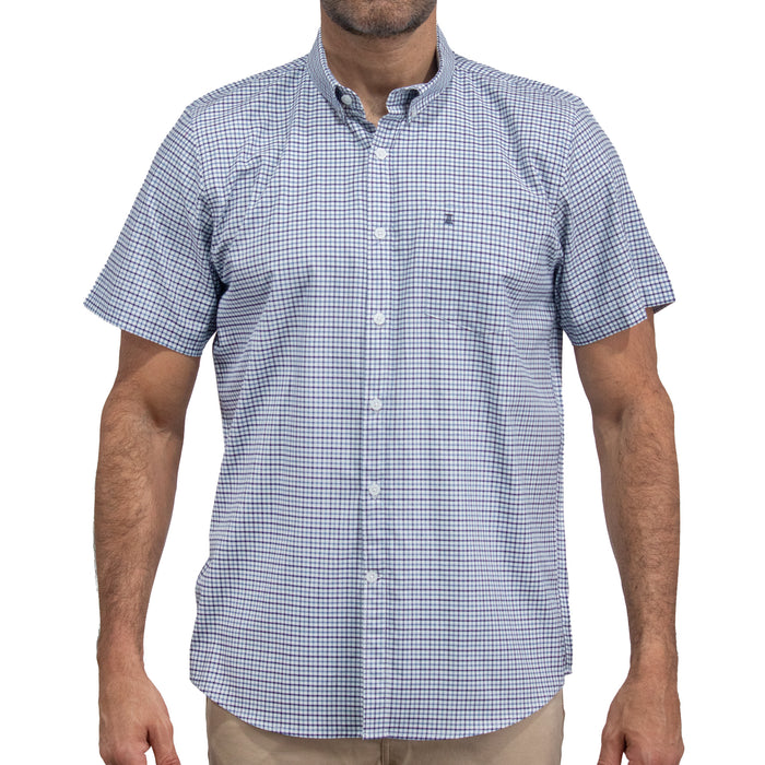 Camisa Cuadros Azul Manga Corta 100% Algodón 2609195