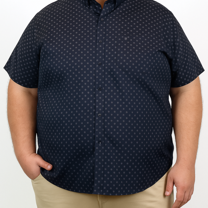 CAMISA MANGA CORTA AZUL ESTAMPADO 100% ALGODÓN REF 2301029 Talla Extra