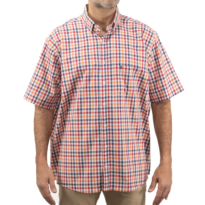 Camisa Naranja de Cuadros con Manga Corta 100% Algodón Talla Extra 2305164