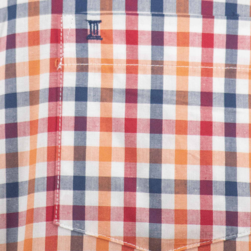 Camisa Naranja de Cuadros con Manga Corta 100% Algodón Talla Extra 2305164