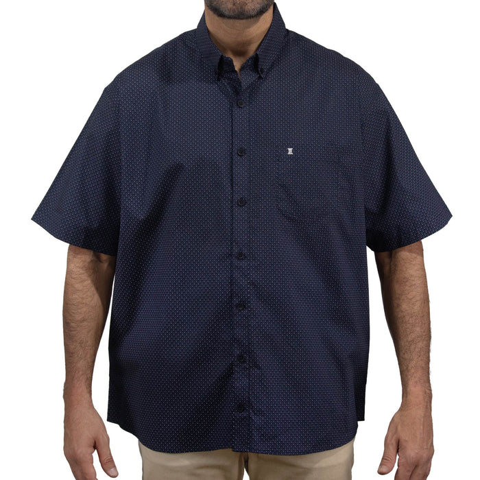 Camisa Azul con Estampado de Manga Corta 100% Algodón Talla Extra 2306016