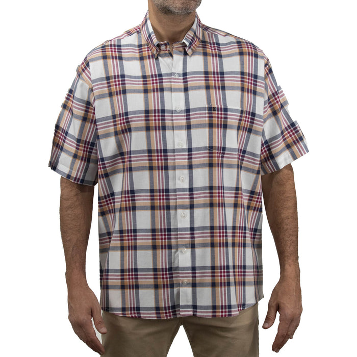 Camisa de Cuadros Café con Manga Corta 100% Algodón Talla Extra 2306024