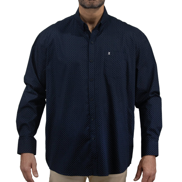 Camisa Azul con Estampado de Manga Larga 100% Algodón Talla Extra 2307025