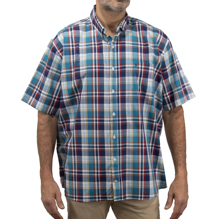 Camisa Azul de Cuadros con Manga Corta 100% Algodón Talla Extra 2307039