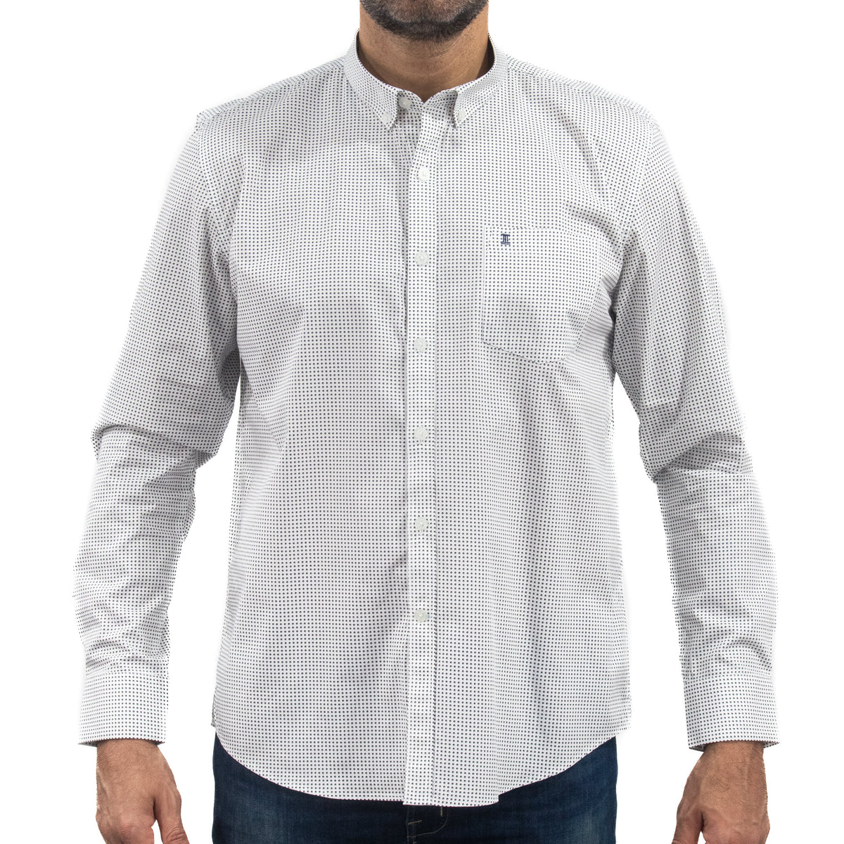 Camisa Blanca Estampado con Manga Larga 100% Algodón 2307264